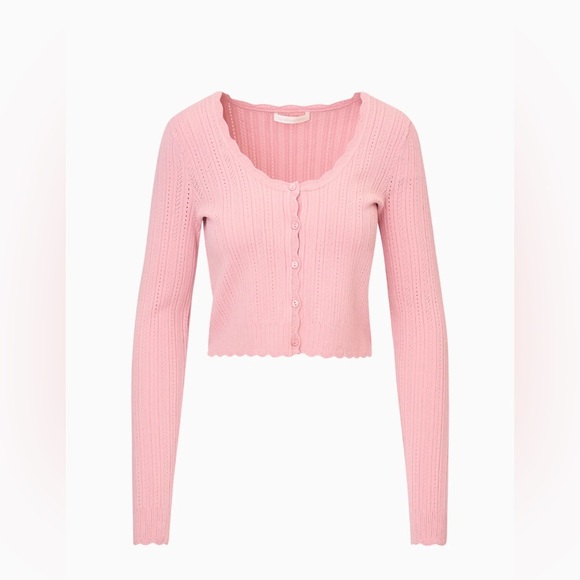 NWT LoveShackFancy Martti Stretch Pointelle Cardigan Fawn Pink | S - Picture 4 of 10